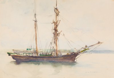 Barque with Sails Dropped by Henry Scott Tuke